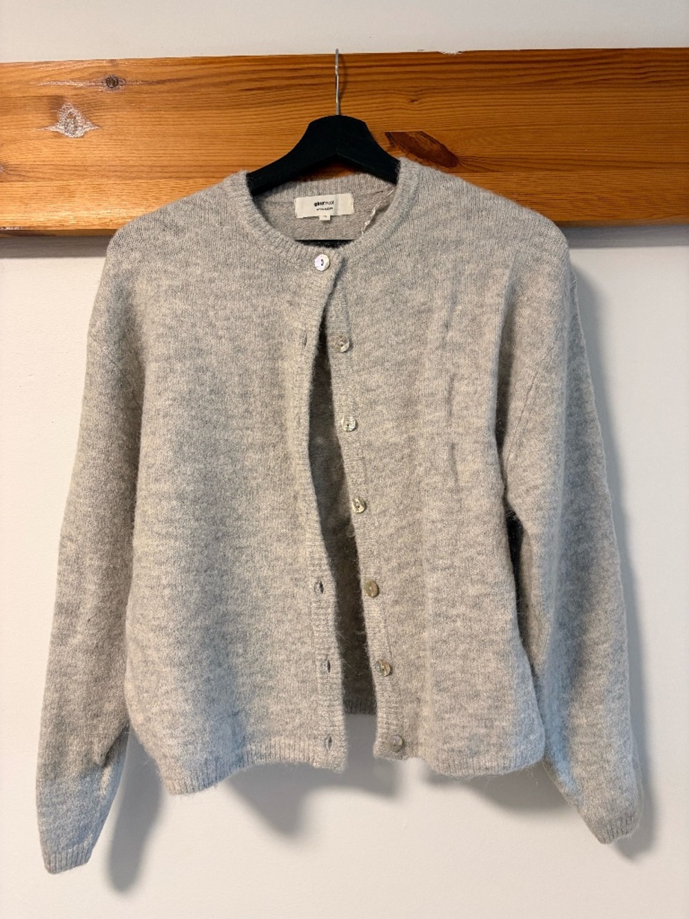 GinaTricot Gray Wool-Blend Knitted Button-Up Cardigan